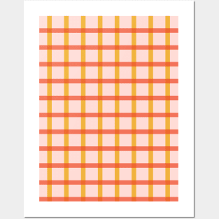 Retro geometric grid pattern in pink, orange and yellow Posters and Art